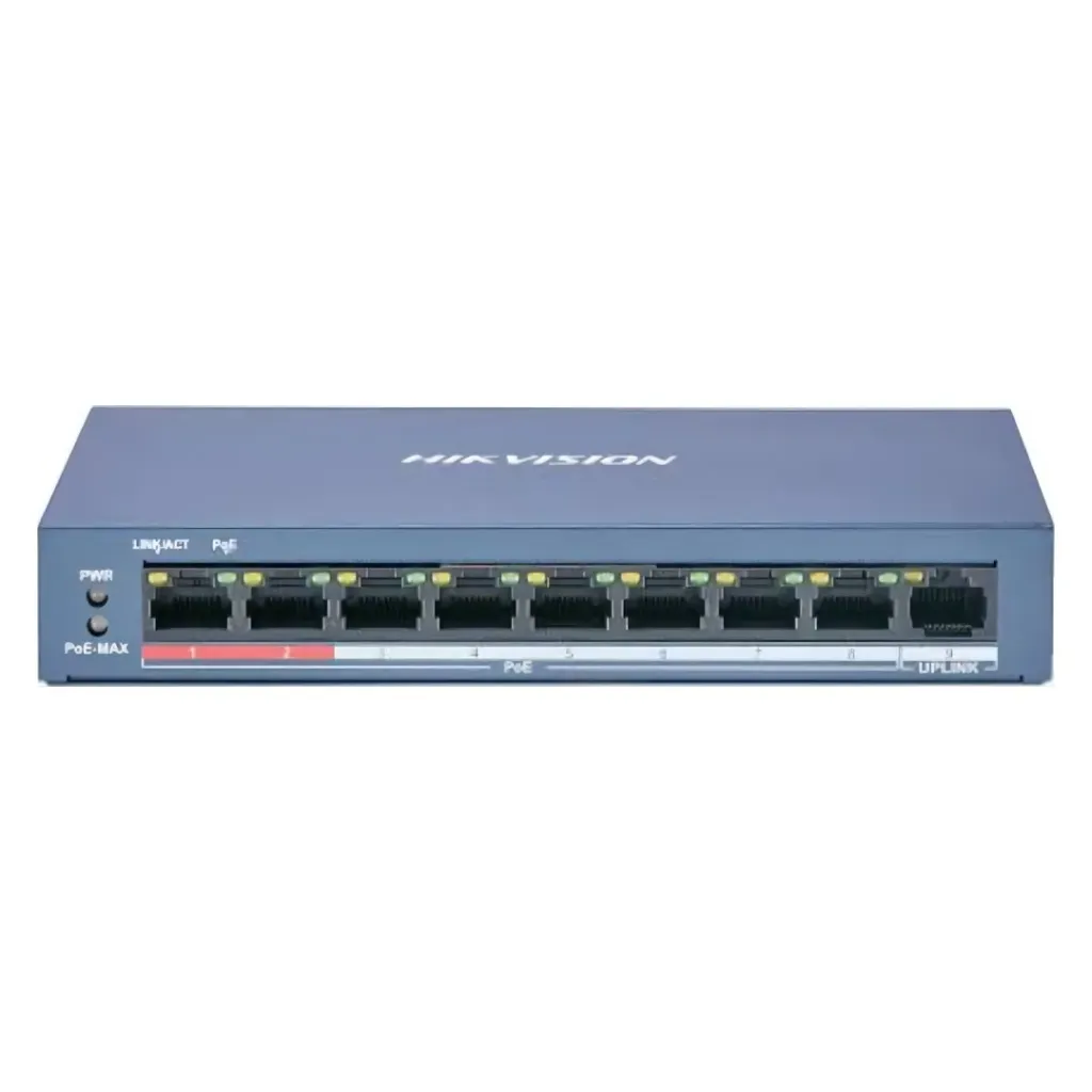 [DS-3E0109P-E/M(B)] Hikvision Switch DS-3E0109P-E/M(B), L2 9 Puertos 8/ 100 Mbps PoE y 1/100 Mbps Ethernet PoE 60W Metálico.