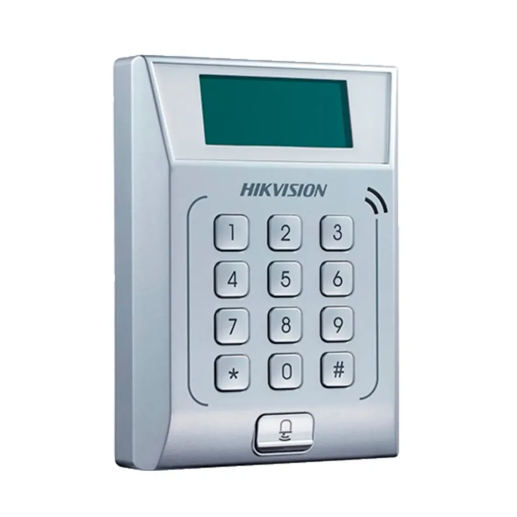Standalone Access Control Terminal, Built-in EM card reading module, Storage with 3,000 cards and 10,000 access control events;Uplink Communication: TCP/IP;12 Keys keyboard and doorbell, DC 12V/1A