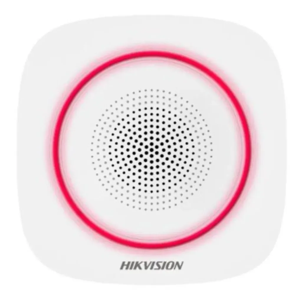 [DS-PS1-I-WB(O-STD)/Red] Hikvision Sirena DS-PS1-I-WB(O-STD)/Red Interior Inalámbrica 433MHZ 110DB Cuerpo Blanco Luz Roja Alarma, 2da Generación.