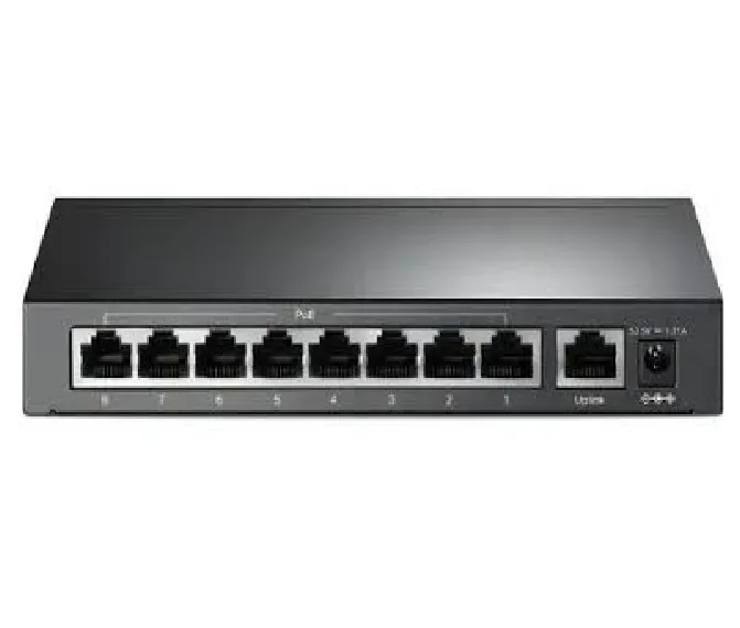 Switch PoE de escritorio de 9 puertos a 10/100 Mbps con PoE + de 8 puertos, 8 puertos PoE + de 10/100 Mbps, 1 puertos no PoE de 10/100 Mbps, 802.3at / af, alimentación PoE de 65 W, carcasa de acero para escritorio, Modo extendido para transmisión PoE de 2