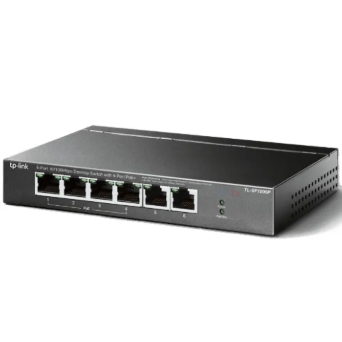 [TL-SF1006P] Switch TP-Link TL-SF1006P, 6 puertos a 10/100 Mbps, 4 puertos PoE+