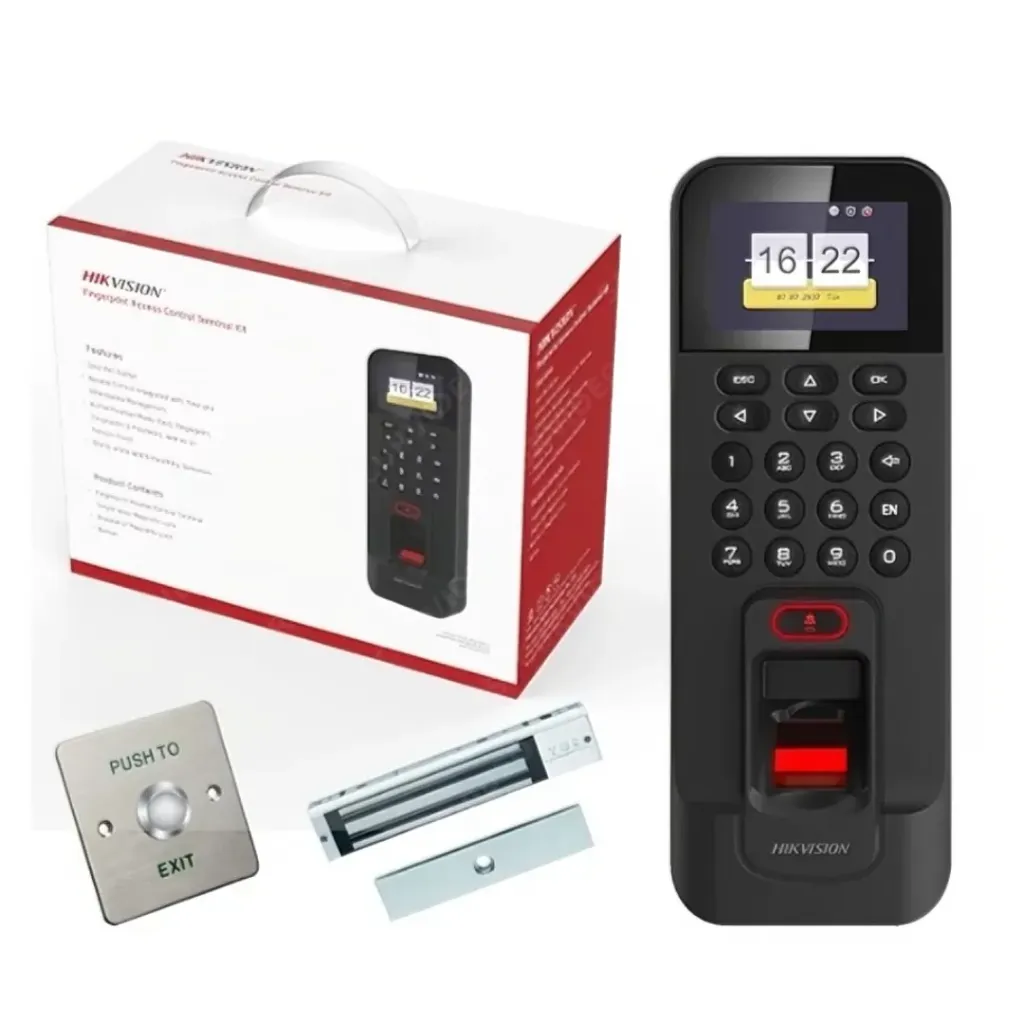 [DS-KAS261] Hikvision Kit DS-KAS261 Control de acceso ALL IN ONE: Tarjetas, Huellas/App HikConnect / Electroimán / Botón de salida Y Bases Z y L.