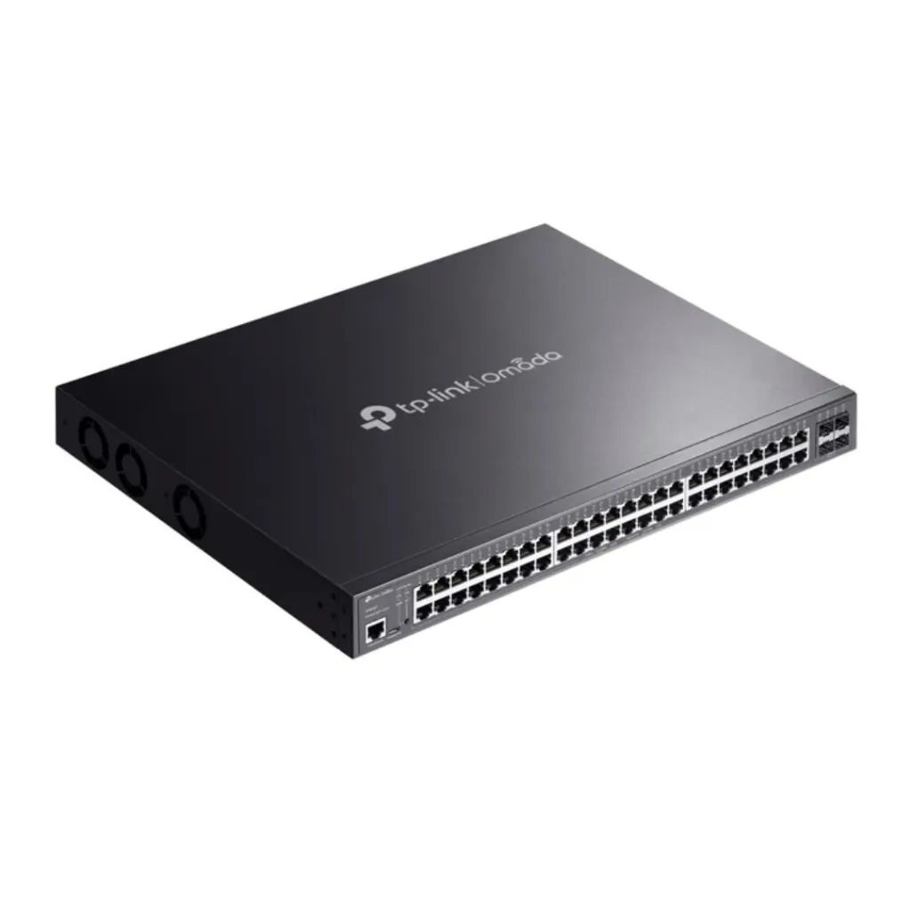 TP-LINK Switch Administrable 48 puertos RJ45 Giga L2+(Capa 3 Lite)  PoE+ compatible con 802.3af/at, incluyen 4 puertos SFP