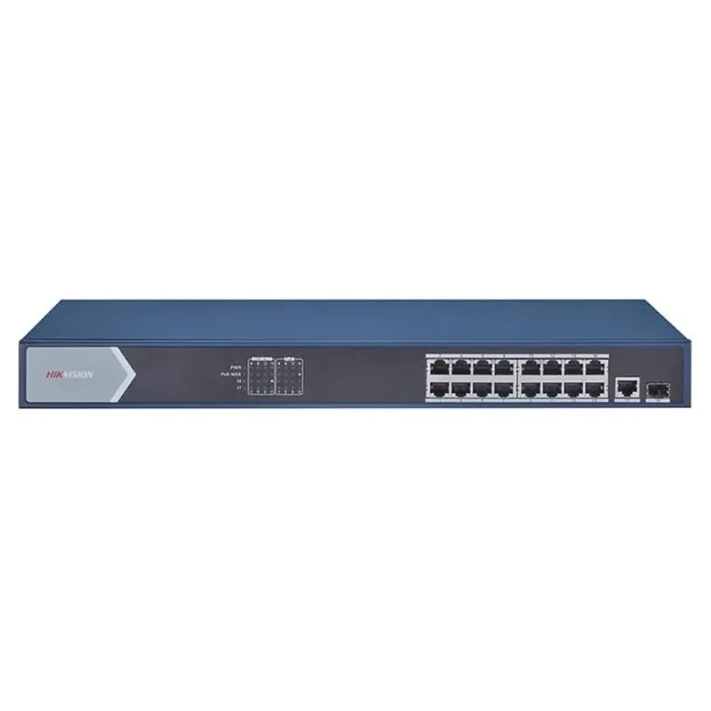 HIKVISION SWITCH POE 16 PUERTOS GIGABIT 802.3 AF AT 30W 1 PUERTO SFP