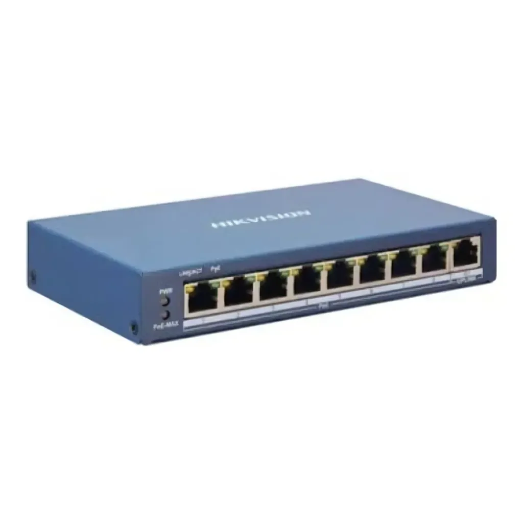 HIKVISION Switch PoE+ / No Administrable / 8 Puertos 10/100 Mbps PoE+ / 1 Puerto 1000 Mbps Uplink / PoE hasta 300 metros / 60 W