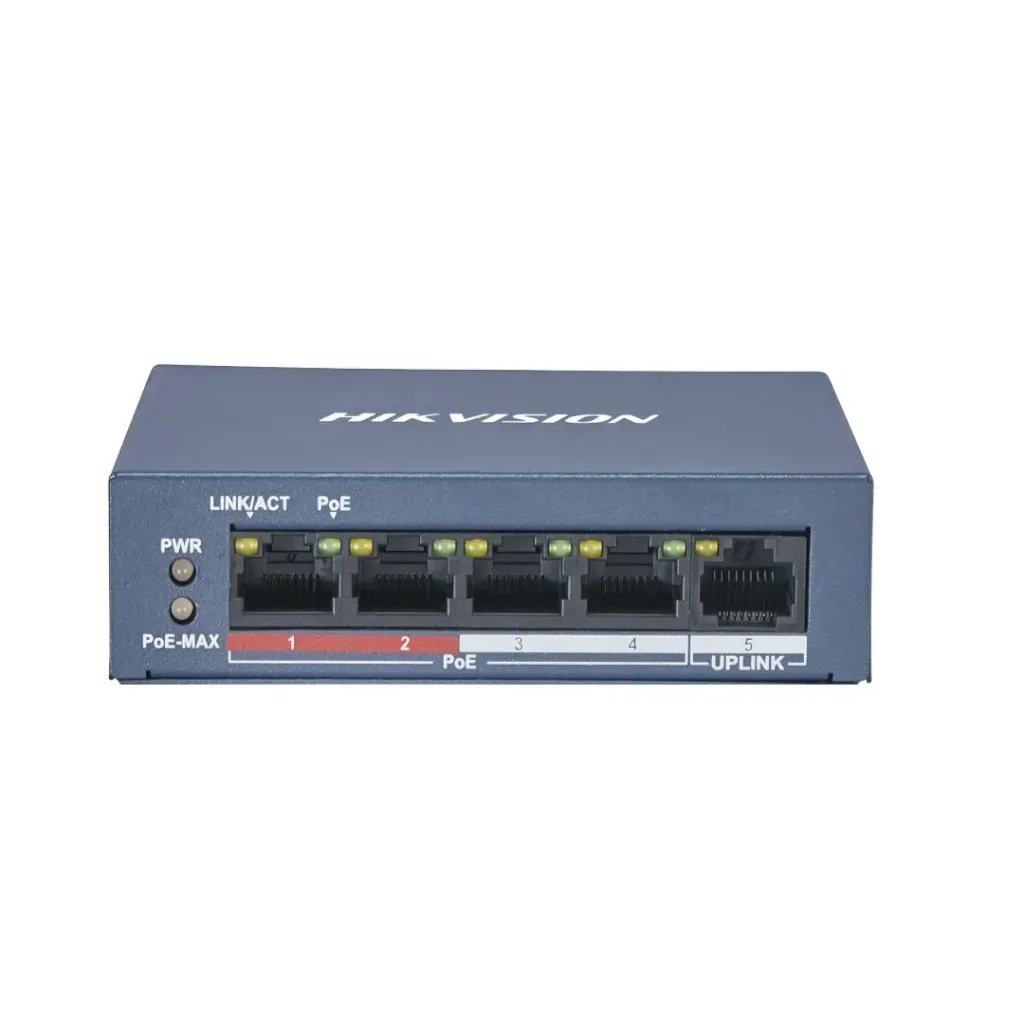 Hikvision Switch DS-3E1105P-EI/M(O-STD), Conmutador PoE inteligente Fast Ethernet de 4 puertos