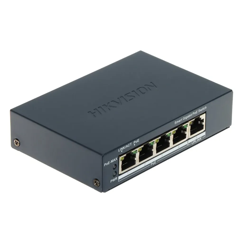 Hikvision Switch DS-3E1505P-EI/M, 4 Puertos 4/ 1000 Mbps PoE y 2/100 Mbps Ethernet PoE 45W Metálico.