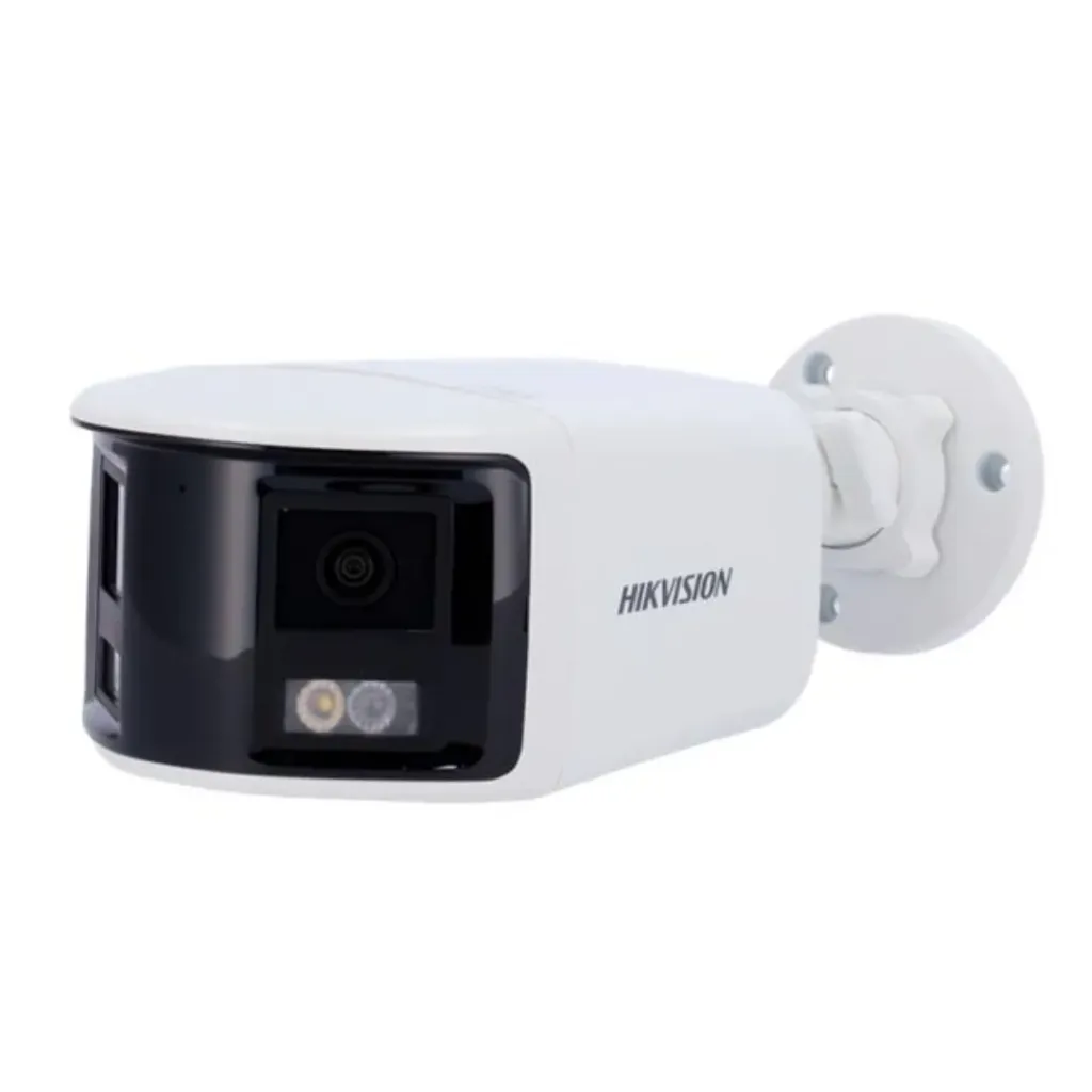Cámara bala panorámica IP fija de 6 MP; IR/óptica; alarma de luz y sonido; micrófono incorporado