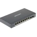 Hikvision Switch DS-3E1510P-EI/M(O-STD)(B), L2, Administración Inteligente, 8 Puertos Gigabit RJ45 PoE, 2 Gigabit RJ45 port, 802.3af/at, PoE power budget 80W, HPP Administración en Nube, VLAN, STP/RSTP Prevención de bucles, PoE watchdog, Max. 300 Metros de transmisión PoE.