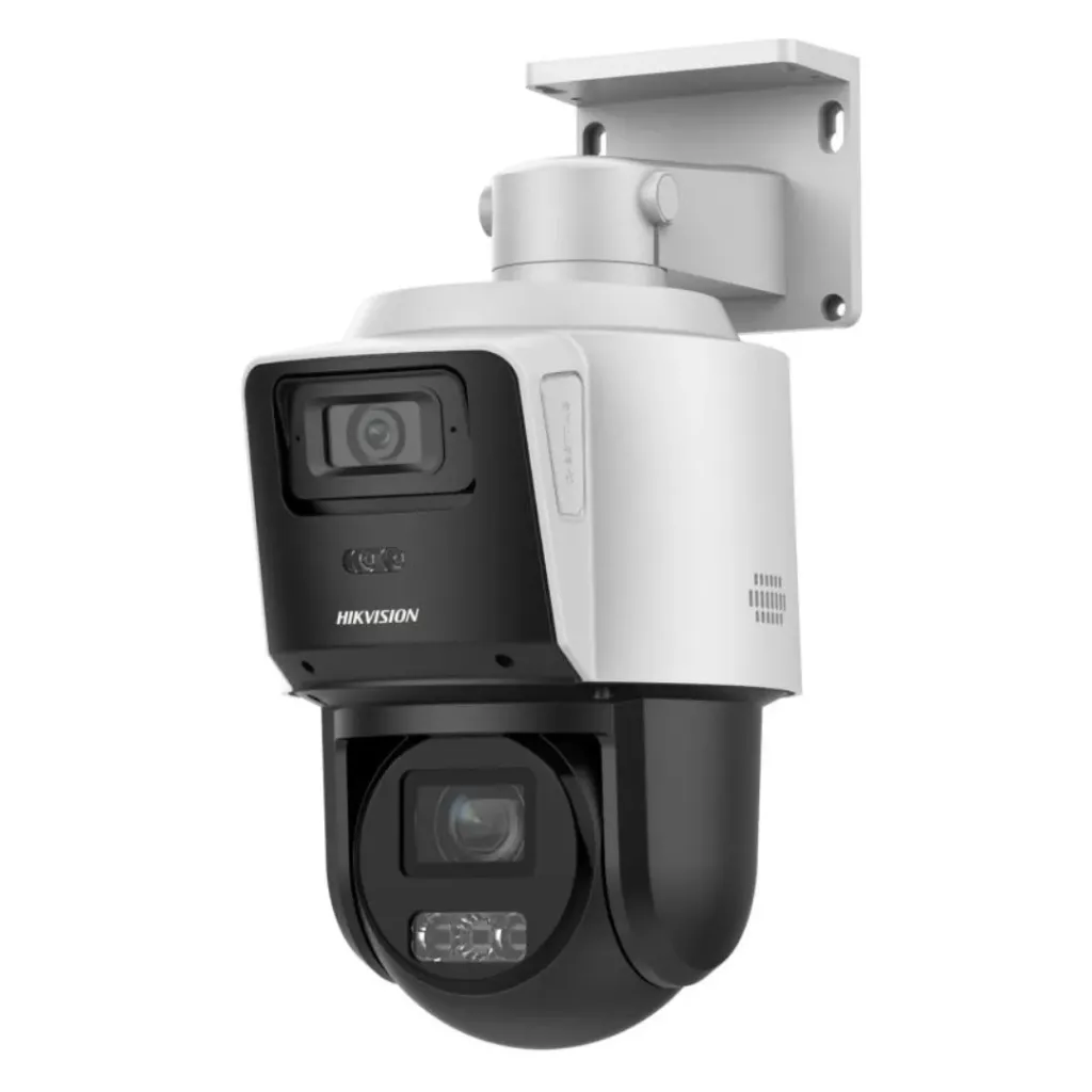 HIKVISION ANDEMVU PTZ 4 MP+4 MP / ZOOM 4× ÓPTICO‑16× DIGITAL / HYBRID LIGHT / DETECCIÓN HUM‑VEH / POE+/12 VDC / IP66