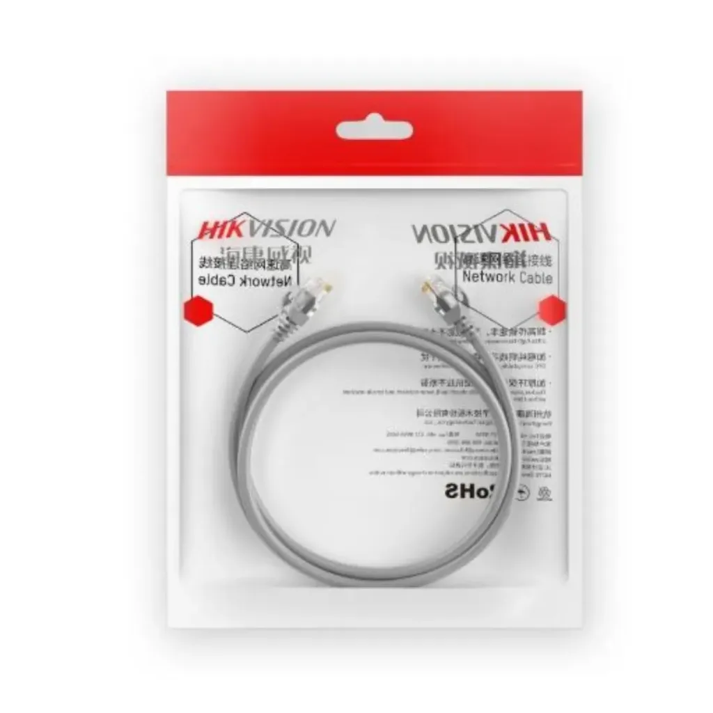 Hikvision Cable DS-1NP6UEC0(O-STD) grey 2m, Patch Cord Cat 6 U/UTP /Cobre Solido/2Mts/Contacto ORO/Color Gris