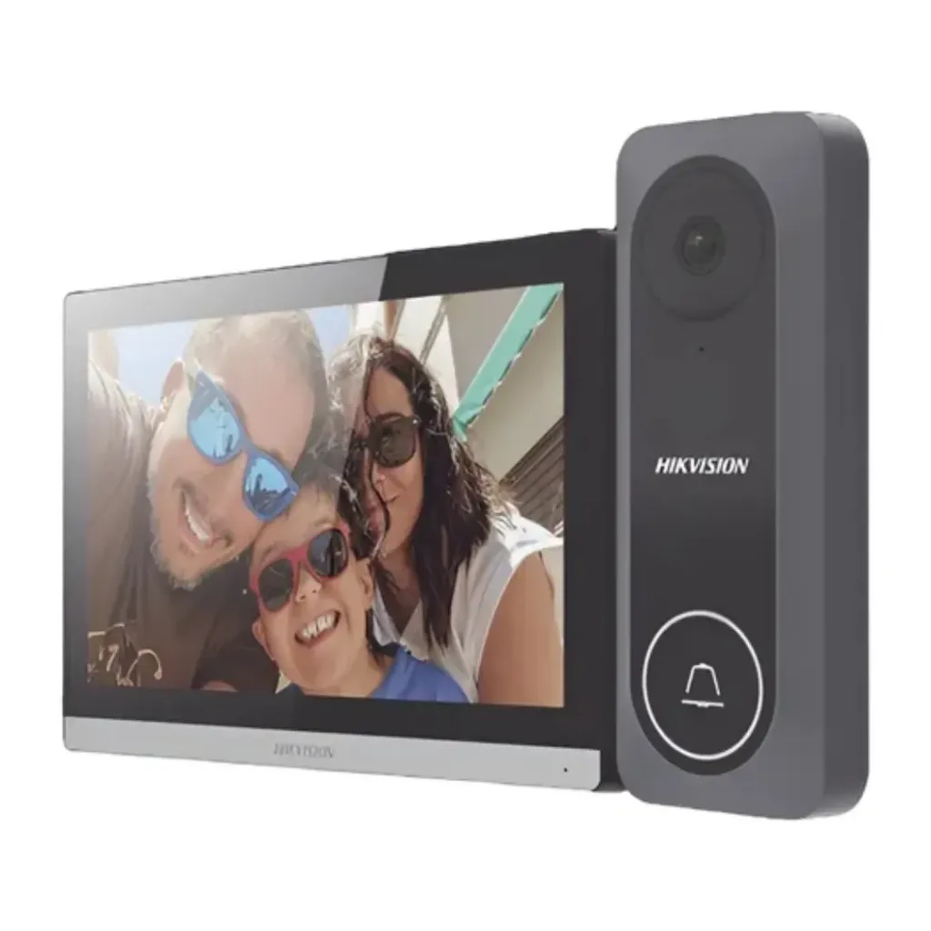 [DS-KIS312-P(O-STD)] HIKVISION KIT DE VIDEOPORTERO HÍBRIDO HD 4 HILOS / MONITOR INTERIOR TÁCTIL 7″ 1024×600 / CÁMARA EXTERIOR HD TVI CON MICRÓFONO, ALTAVOZ Y RELÉ / SOPORTA HASTA 3 MONITORES Y 1 SUBESTACIÓN / ALIMENTACIÓN 12 VCD