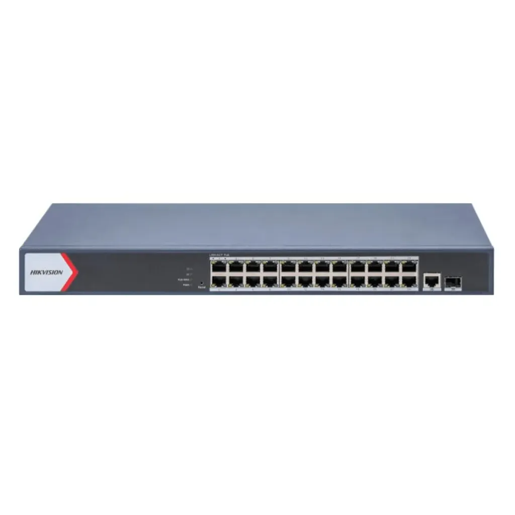 [DS-3E1526P-SI] Hikvision Switch DS-3E1526P-S, 24 Puertos Gigabit PoE + 2 Puertos SFP / PoE 370 W / 56 Gbps / Administración Inteligente / WATCHDOG / 300 M / 6 KV / Rackeable